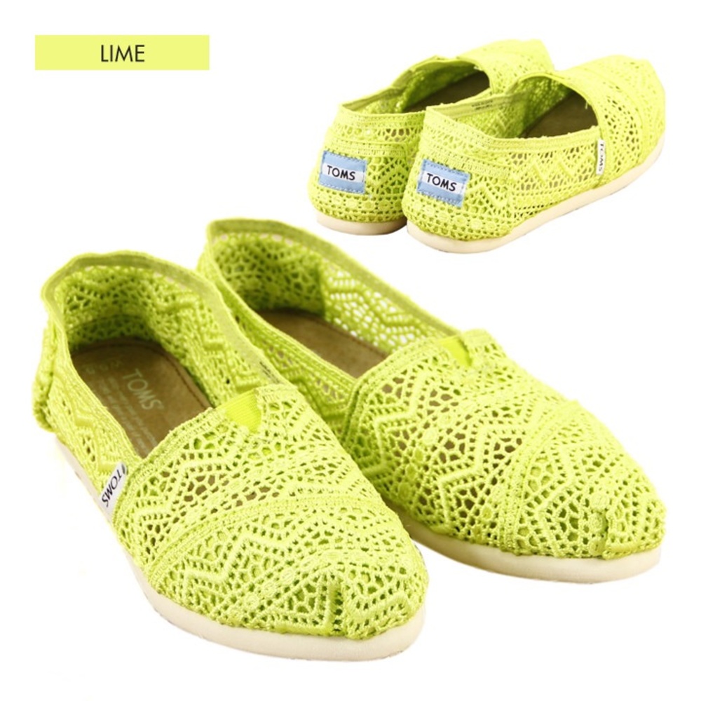 TOMS Neon Yellow Crochet Lace Classic Slip On